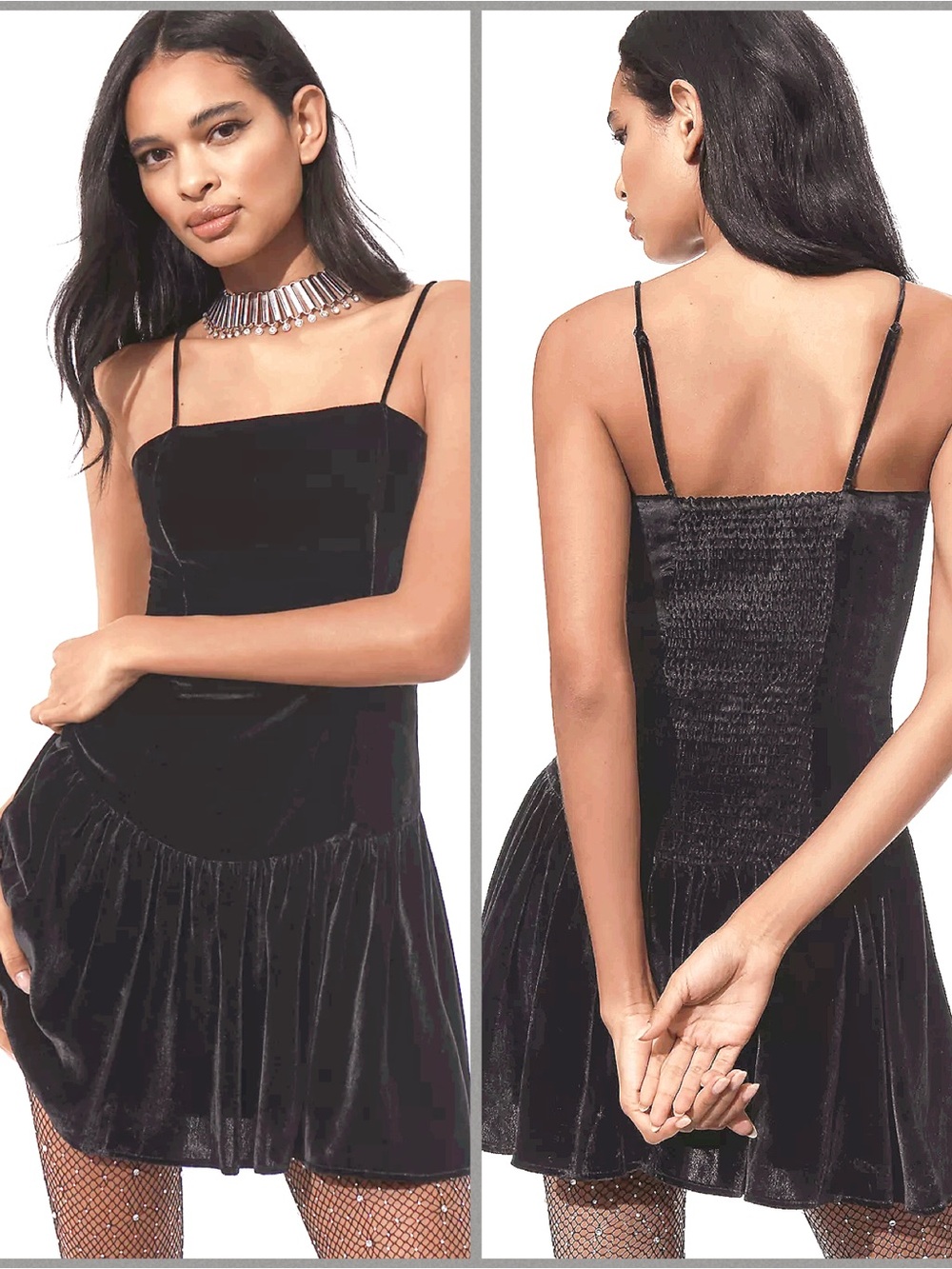 New Anthropologie  Drop Waist Black Velvet Mini Dress  S adjustable $158 MSRP
